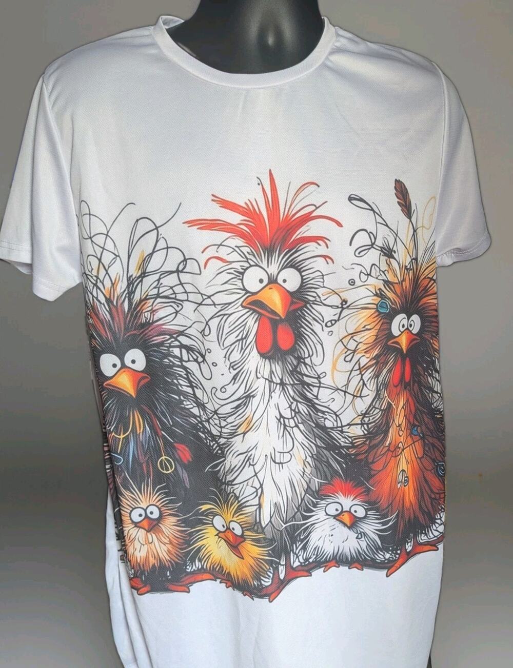 Funny Chicken Rooster T Shirt Mens XL Crazy Cartoon Graphic Farm Poultry White